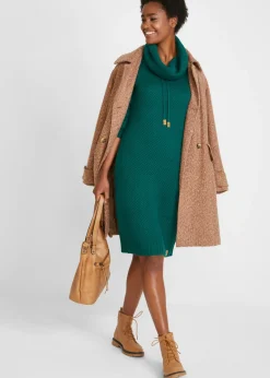 bonprix bonprix Vestido de punto con cuello tipo chal Verde intenso New