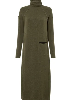 bonprix bonprix Vestido de punto con cuello vuelto oliva moteado New