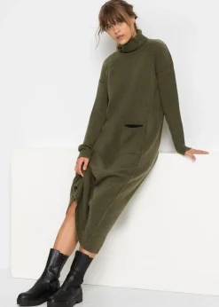 bonprix bonprix Vestido de punto con cuello vuelto oliva moteado New