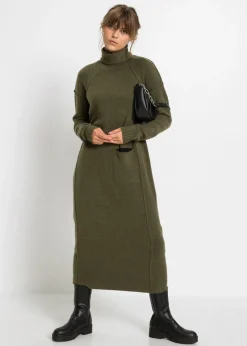 bonprix bonprix Vestido de punto con cuello vuelto oliva moteado New