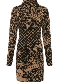 bonprix bonprix Vestido de punto con cuello alto Marrón-negro estampado Discount