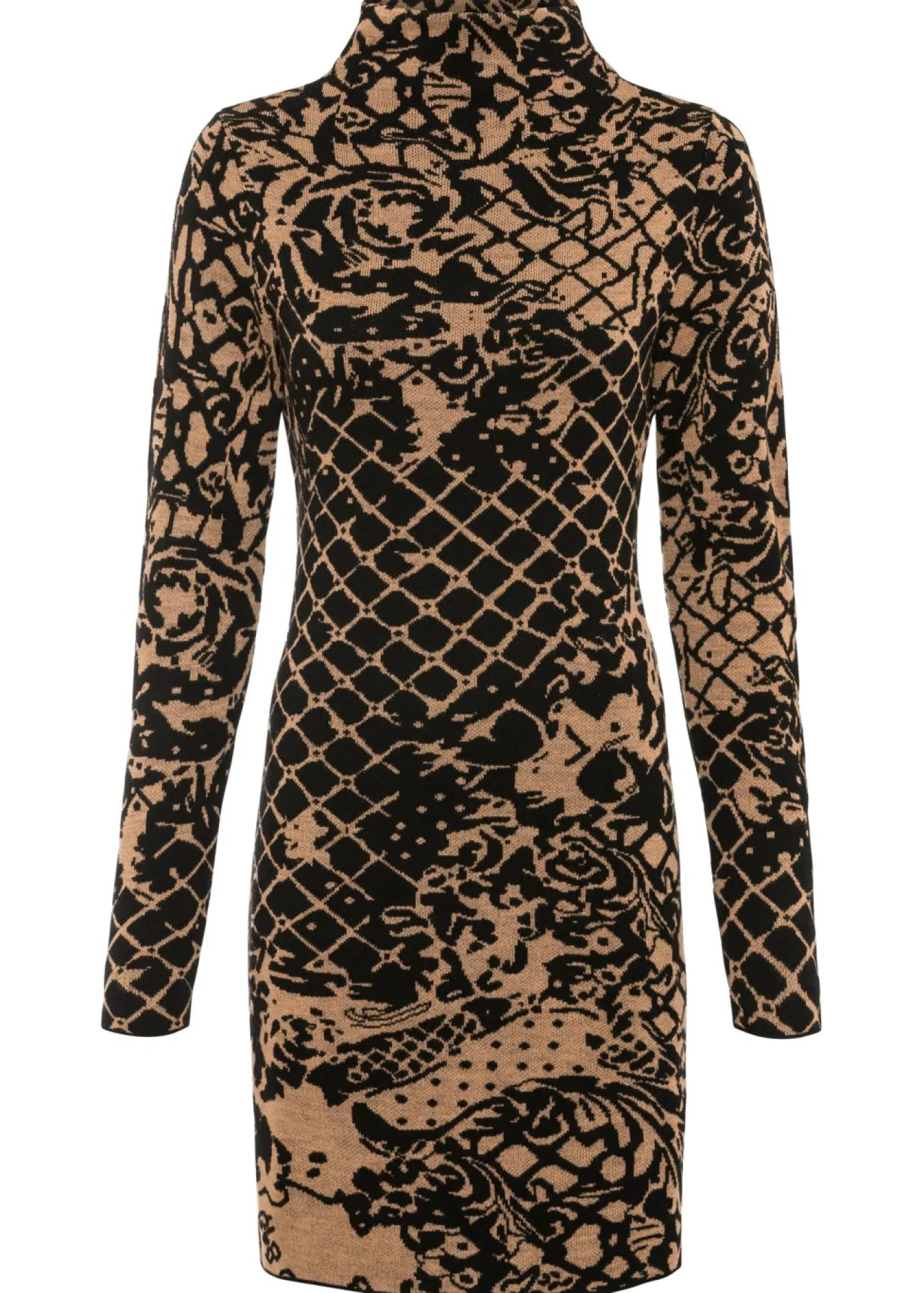 bonprix bonprix Vestido de punto con cuello alto Marrón-negro estampado Discount