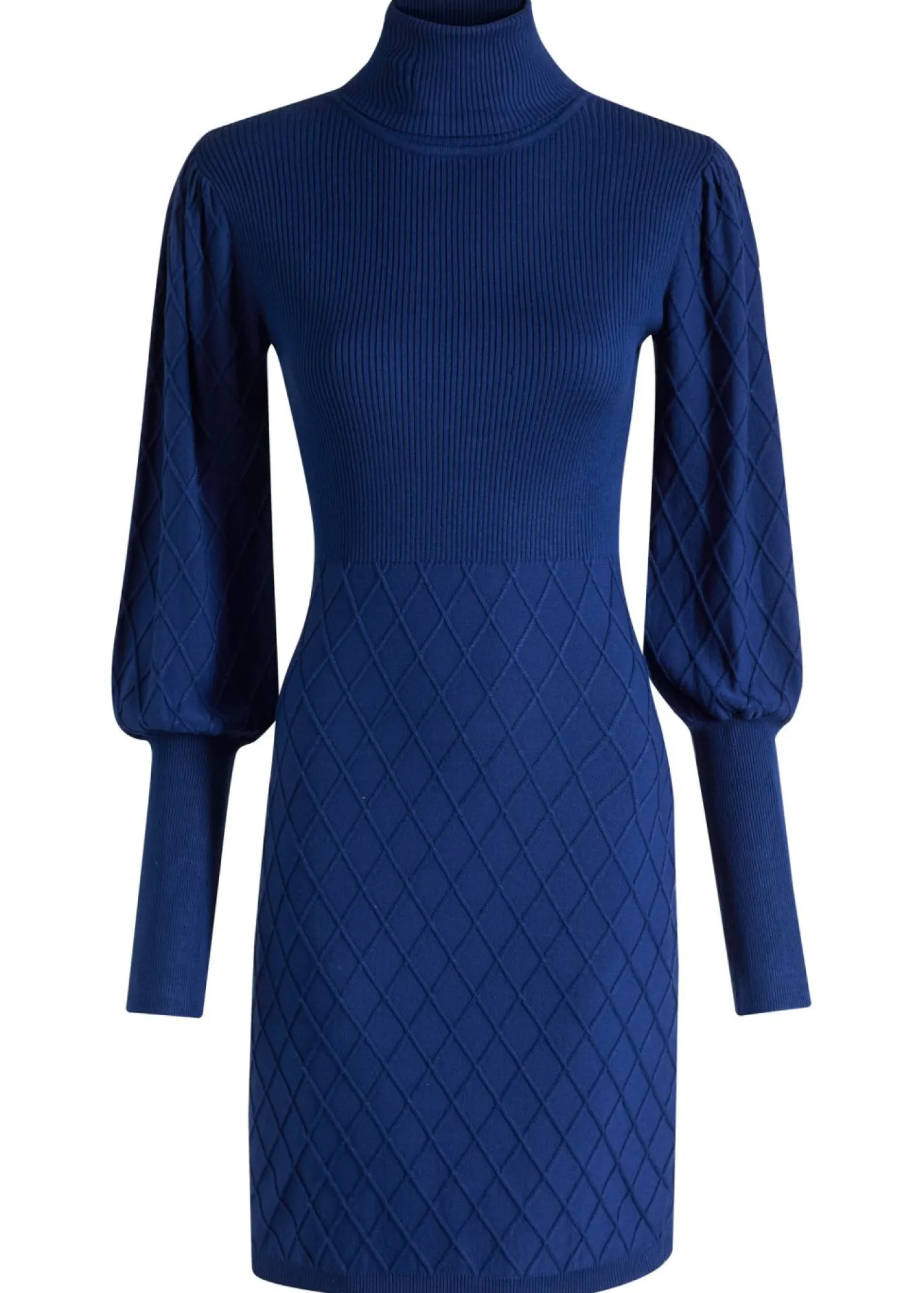 bonprix bonprix Vestido de punto con cuello vuelto Azul oxford Discount