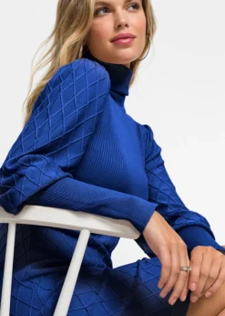 bonprix bonprix Vestido de punto con cuello vuelto Azul oxford Discount
