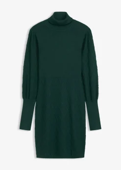 bonprix bonprix Vestido de punto con cuello vuelto Verde intenso Sale