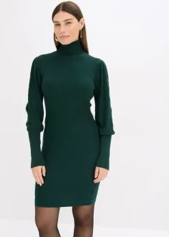bonprix bonprix Vestido de punto con cuello vuelto Verde intenso Sale