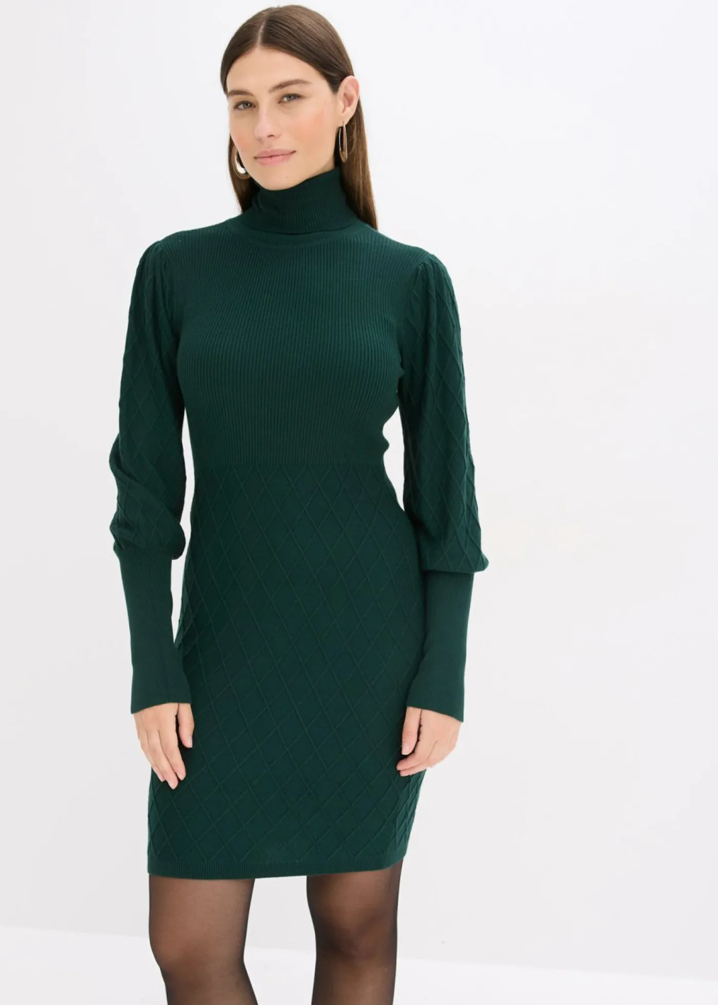 bonprix bonprix Vestido de punto con cuello vuelto Verde intenso Sale