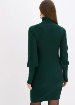 bonprix bonprix Vestido de punto con cuello vuelto Verde intenso Sale