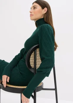bonprix bonprix Vestido de punto con cuello vuelto Verde intenso Sale