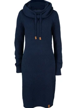 bonprix bonprix Vestido de punto con cuello tipo chal Azul oscuro Clearance