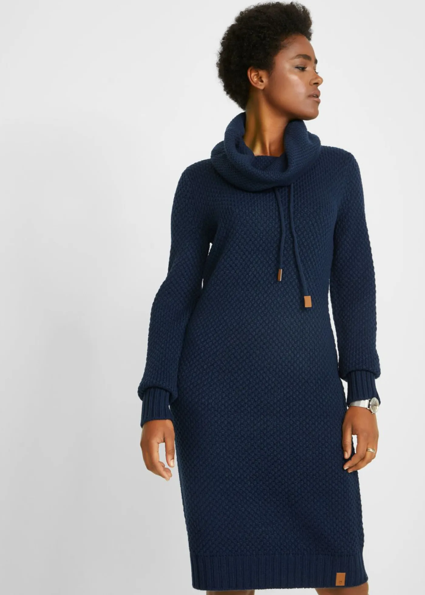 bonprix bonprix Vestido de punto con cuello tipo chal Azul oscuro Clearance