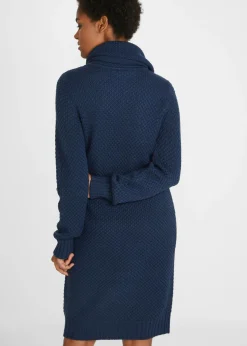 bonprix bonprix Vestido de punto con cuello tipo chal Azul oscuro Clearance