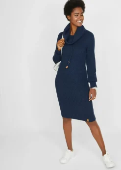 bonprix bonprix Vestido de punto con cuello tipo chal Azul oscuro Clearance