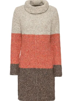 bonprix bonprix Vestido de punto con cuello vuelto marrón oscuro / beige / naranja moteado Sale