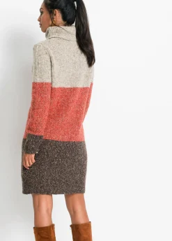 bonprix bonprix Vestido de punto con cuello vuelto marrón oscuro / beige / naranja moteado Sale