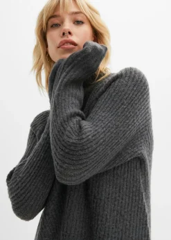 bonprix bonprix Vestido de punto con dobladillo asimétrico Antracita jaspeado Sale