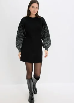 bonprix bonprix Vestido de punto con efecto brillante Negro-plata Best