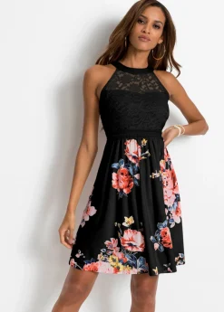 bonprix bonprix Vestido de punto con encaje negro/rosa pálido con flores Best