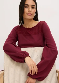 bonprix bonprix Vestido de punto con encaje rojo avellana Outlet