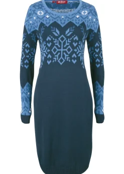 bonprix bonprix Vestido de punto con estampado invernal Azul oscuro con estampado invernal Sale