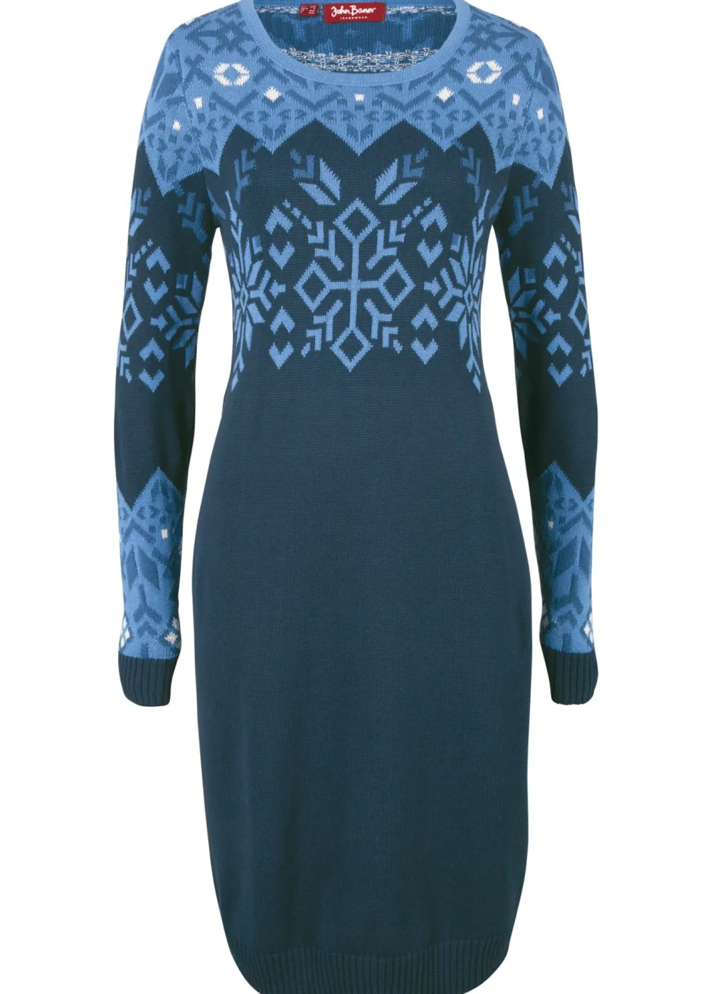 bonprix bonprix Vestido de punto con estampado invernal Azul oscuro con estampado invernal Sale