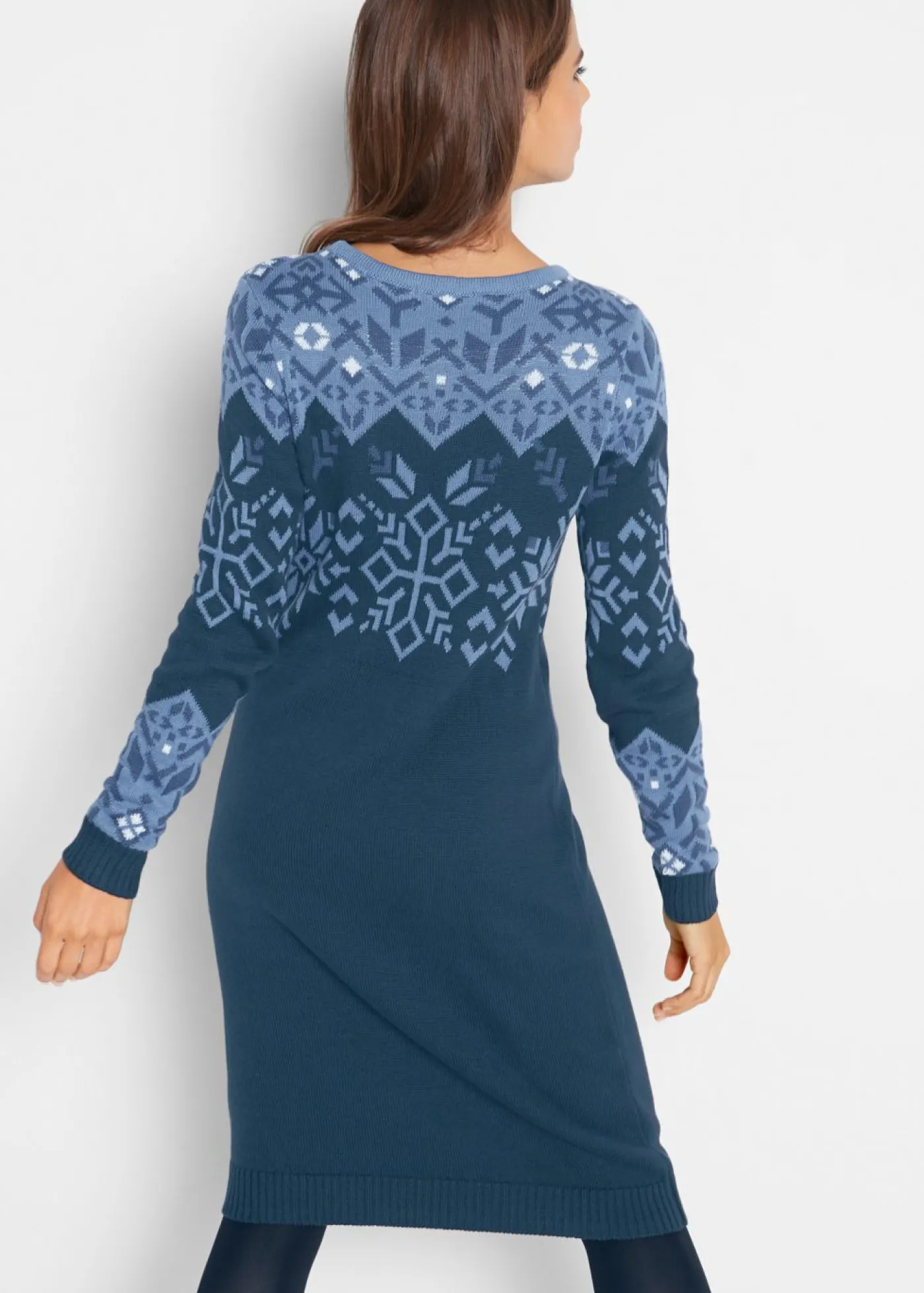 bonprix bonprix Vestido de punto con estampado invernal Azul oscuro con estampado invernal Sale
