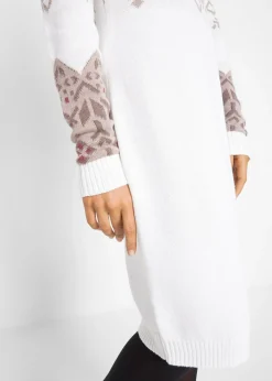 bonprix bonprix Vestido de punto con estampado invernal crema suave / piedra / marrón / baya mate