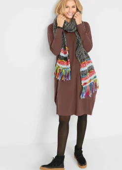 bonprix bonprix Vestido de punto con forma en O Marrón tierra Discount