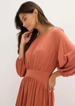 bonprix bonprix Vestido de punto con fruncidos Coñac Hot