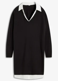 bonprix bonprix Vestido de punto con inserto de blusa Negro Discount