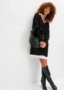 bonprix bonprix Vestido de punto con inserto de blusa Negro Discount