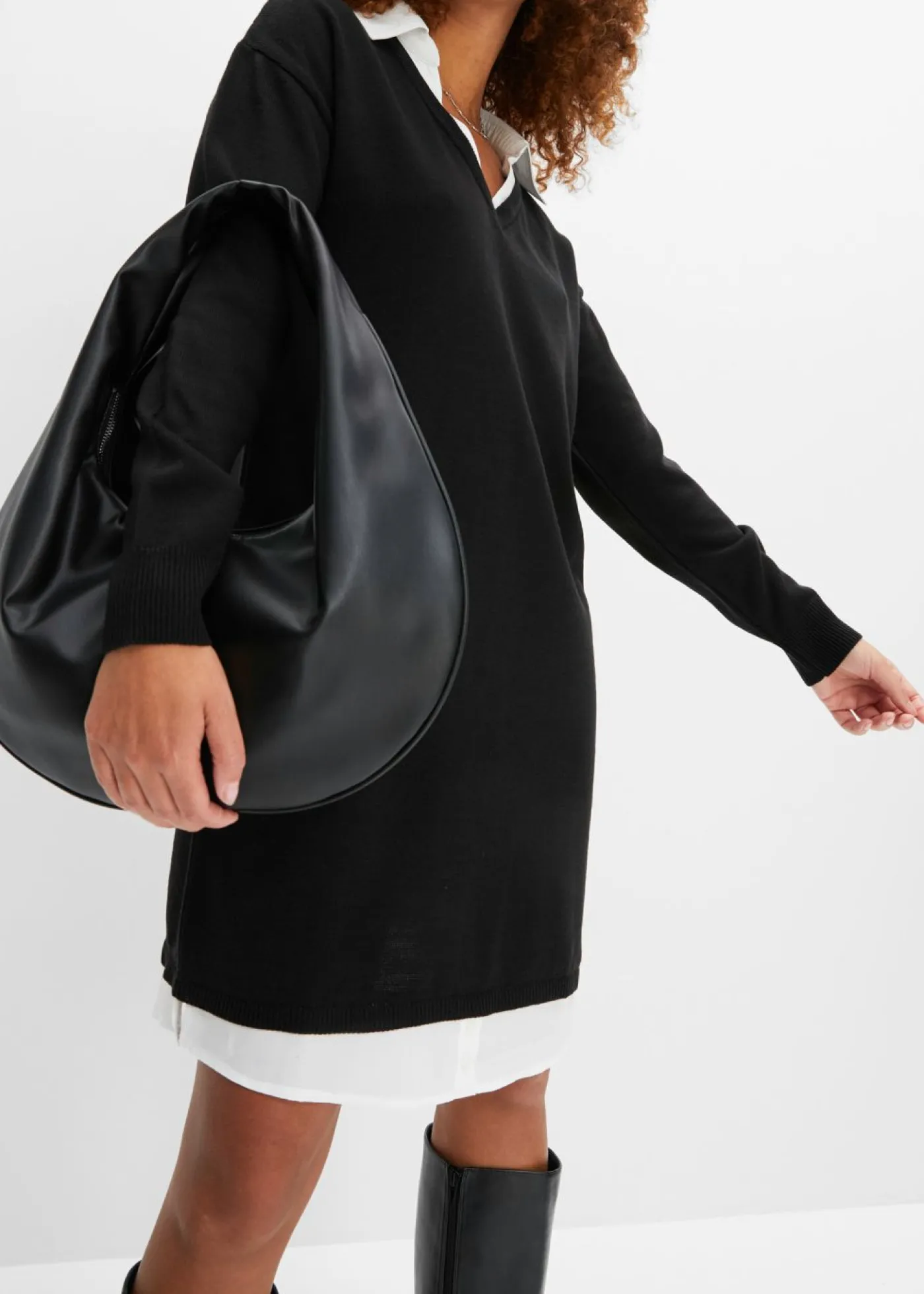 bonprix bonprix Vestido de punto con inserto de blusa Negro Discount