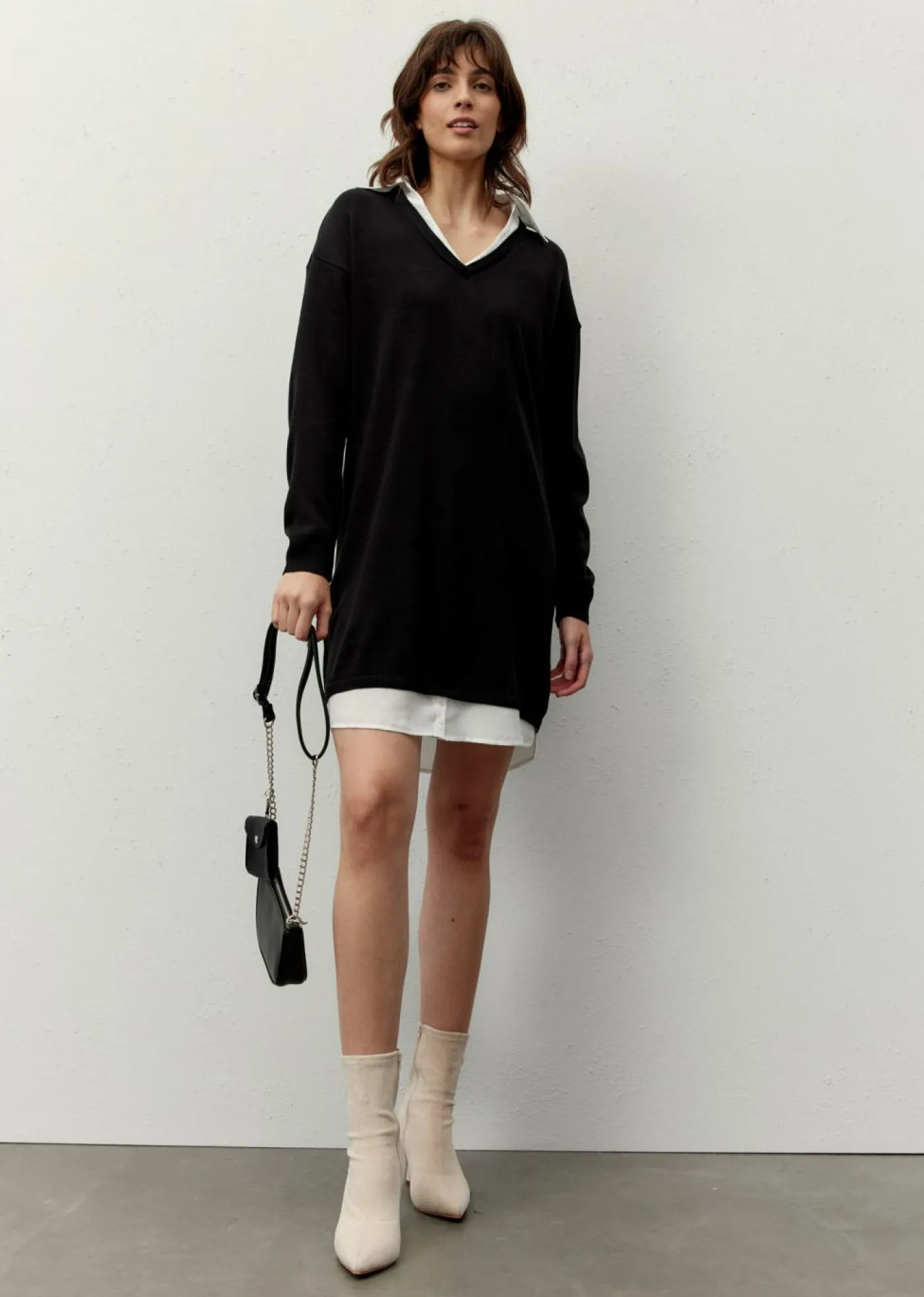 bonprix bonprix Vestido de punto con inserto de blusa Negro Discount