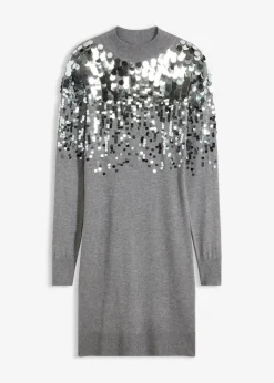 bonprix bonprix Vestido de punto con lentejuelas Gris jaspeado New