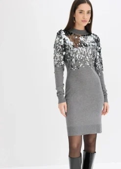 bonprix bonprix Vestido de punto con lentejuelas Gris jaspeado New