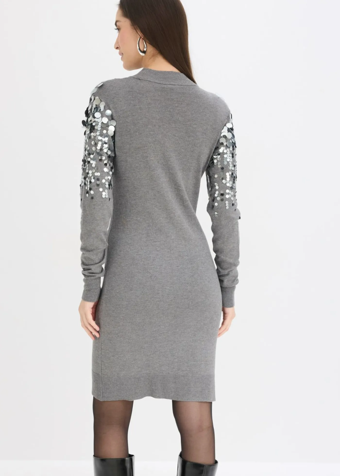 bonprix bonprix Vestido de punto con lentejuelas Gris jaspeado New