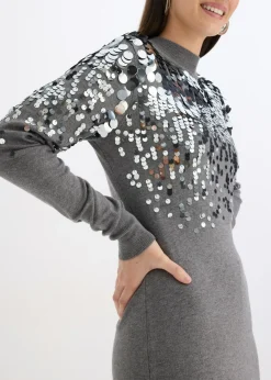 bonprix bonprix Vestido de punto con lentejuelas Gris jaspeado New