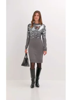 bonprix bonprix Vestido de punto con lentejuelas Gris jaspeado New
