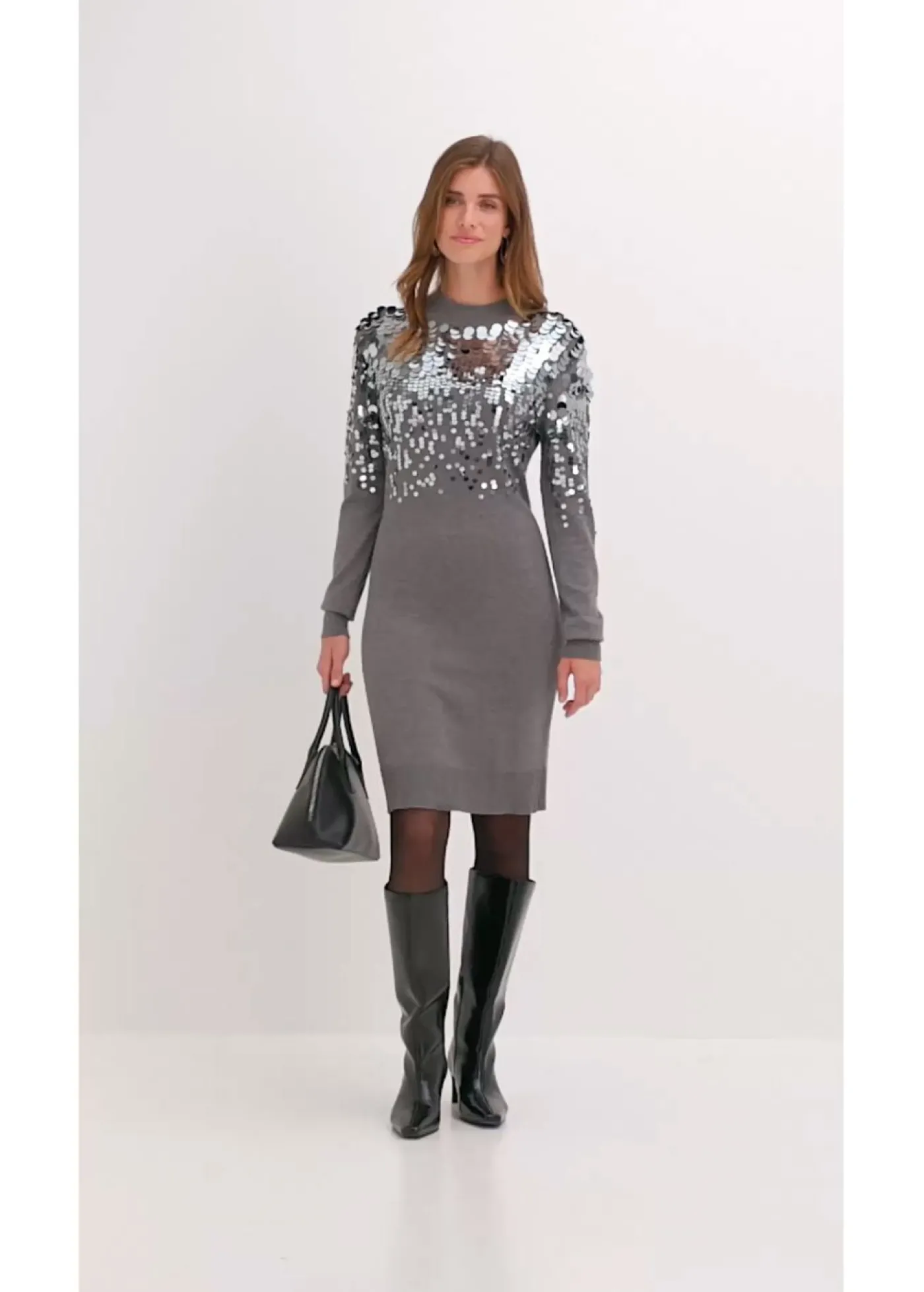 bonprix bonprix Vestido de punto con lentejuelas Gris jaspeado New