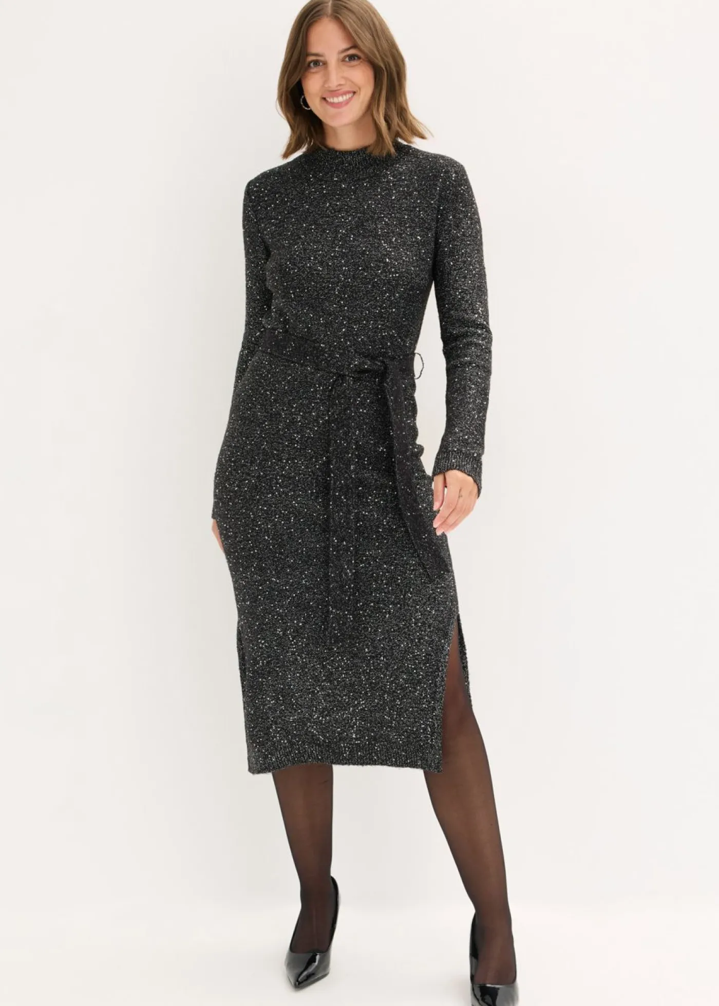 bonprix bonprix Vestido de punto con lentejuelas Negro New