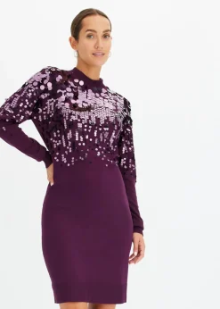 bonprix bonprix Vestido de punto con lentejuelas morado intenso Clearance
