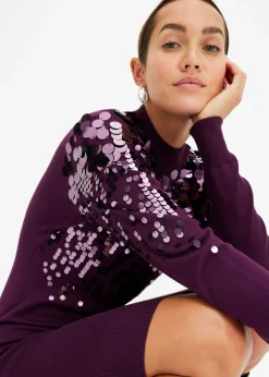 bonprix bonprix Vestido de punto con lentejuelas morado intenso Clearance