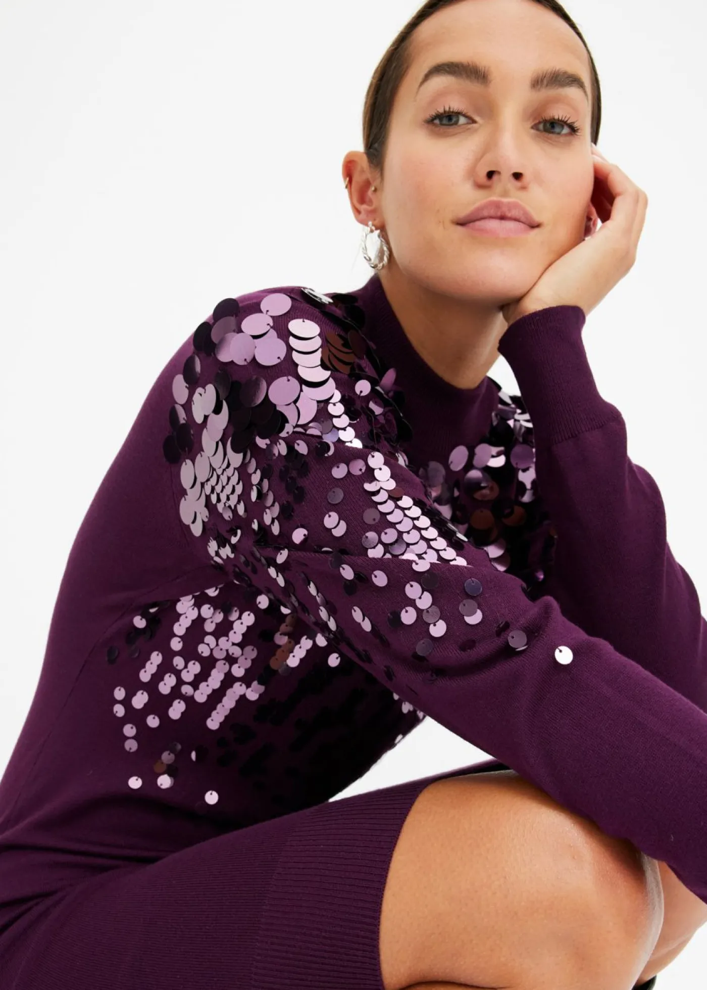 bonprix bonprix Vestido de punto con lentejuelas morado intenso Clearance