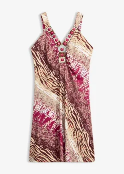 bonprix bonprix Vestido de punto con línea en A Rojo sangría Online