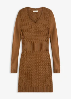 bonprix bonprix Vestido de punto con patrón trenzado marrón pimienta Discount