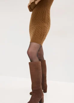 bonprix bonprix Vestido de punto con patrón trenzado marrón pimienta Discount