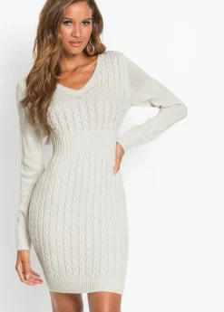 bonprix bonprix Vestido de punto con patrón trenzado crema suave Sale