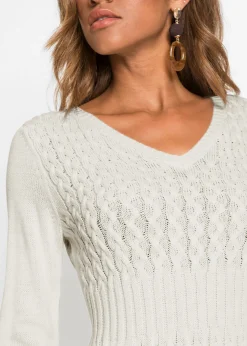 bonprix bonprix Vestido de punto con patrón trenzado crema suave Sale