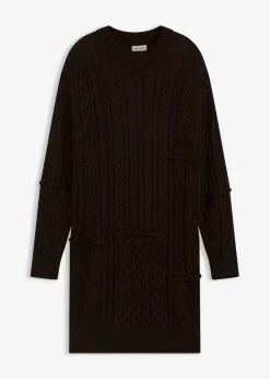 bonprix bonprix Vestido de punto con patrón trenzado Marrón oscuro Sale