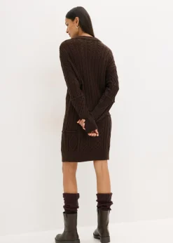 bonprix bonprix Vestido de punto con patrón trenzado Marrón oscuro Sale